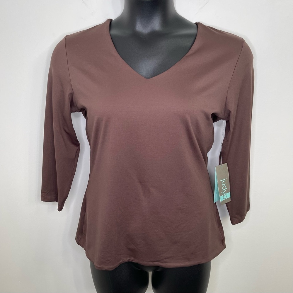 Judy P Apparel Deborah V-Neck 3/4 Sleeve Top Size L - Picture 2 of 5